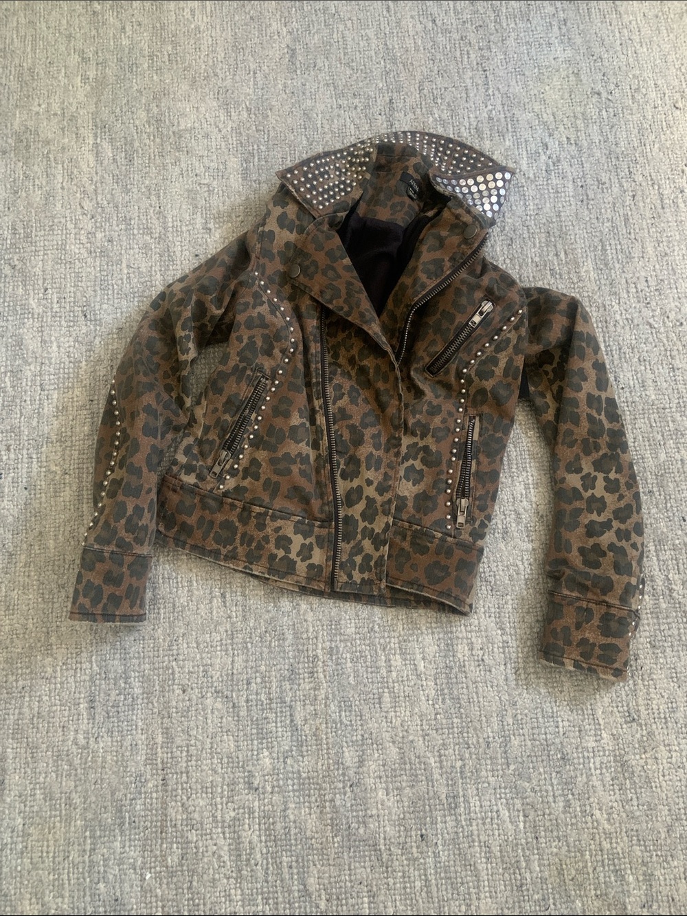AFRM Studded Leopard Print Moto Jacket - Brown/Black